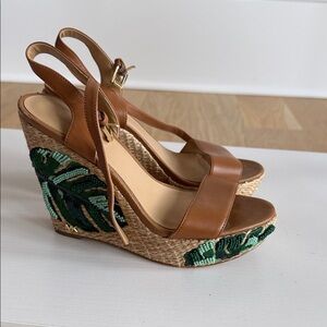 Michael Kors Tan and Green Wedge Sandals